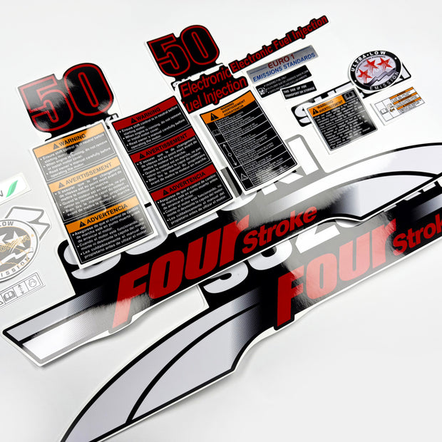 Vinyl graphic decals set suitable for Suzuki 50 hp four stroke outboard engine. Vinyl stickers kit for suzuki 50 hp four stroke Handmade