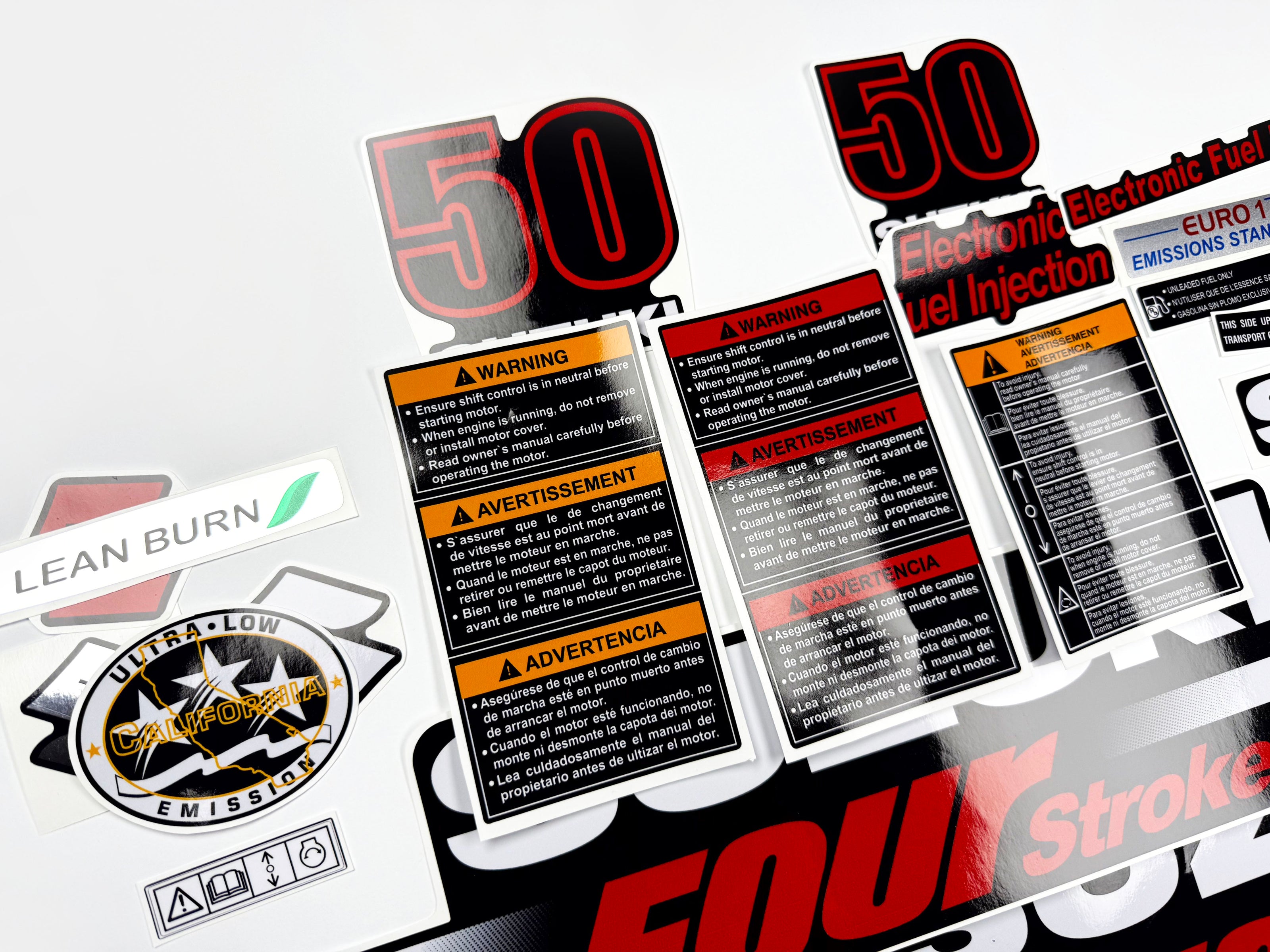 Vinyl graphic decals set suitable for Suzuki 50 hp four stroke outboard engine. Vinyl stickers kit for suzuki 50 hp four stroke Handmade