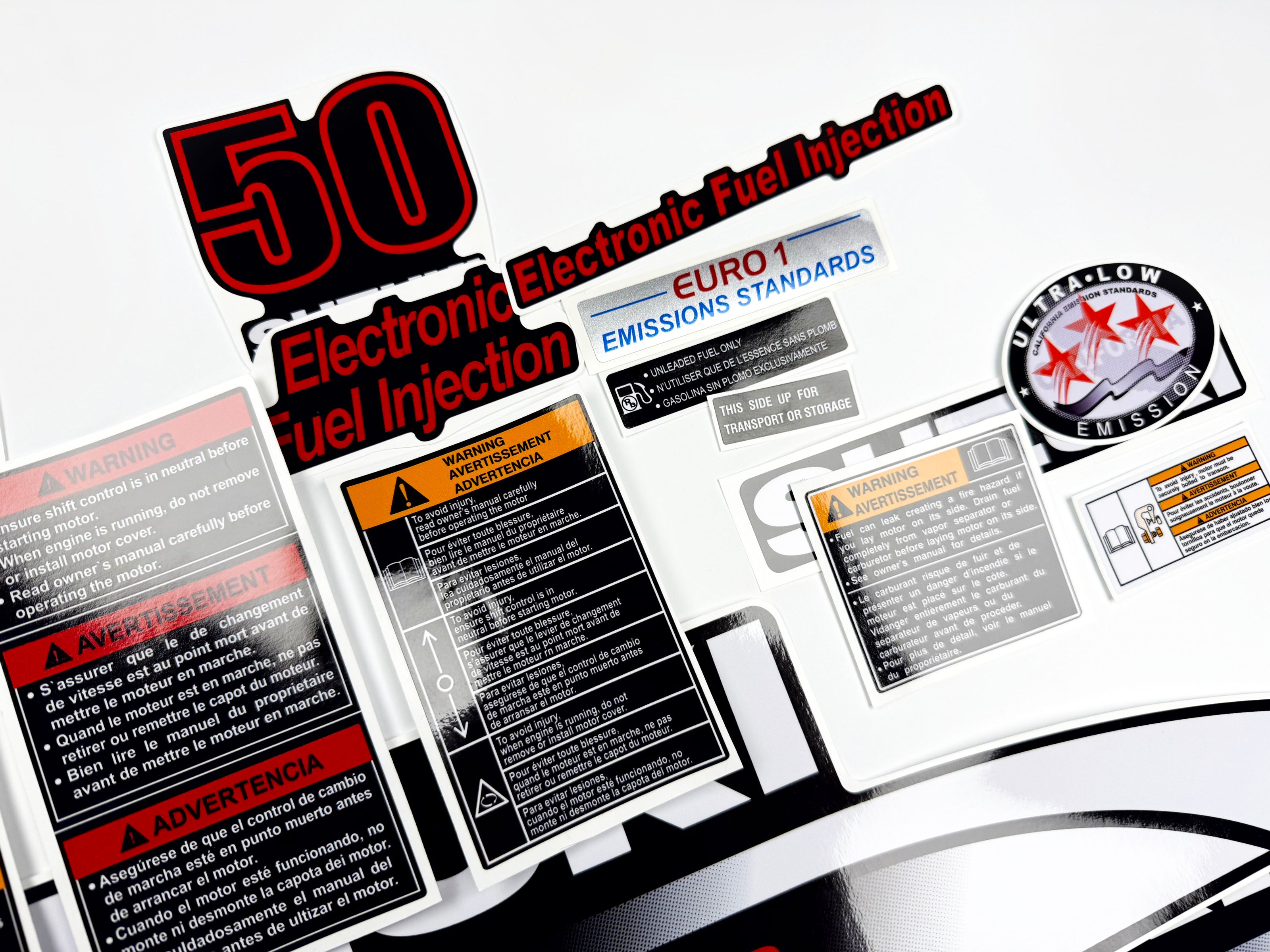 Vinyl graphic decals set suitable for Suzuki 50 hp four stroke outboard engine. Vinyl stickers kit for suzuki 50 hp four stroke Handmade