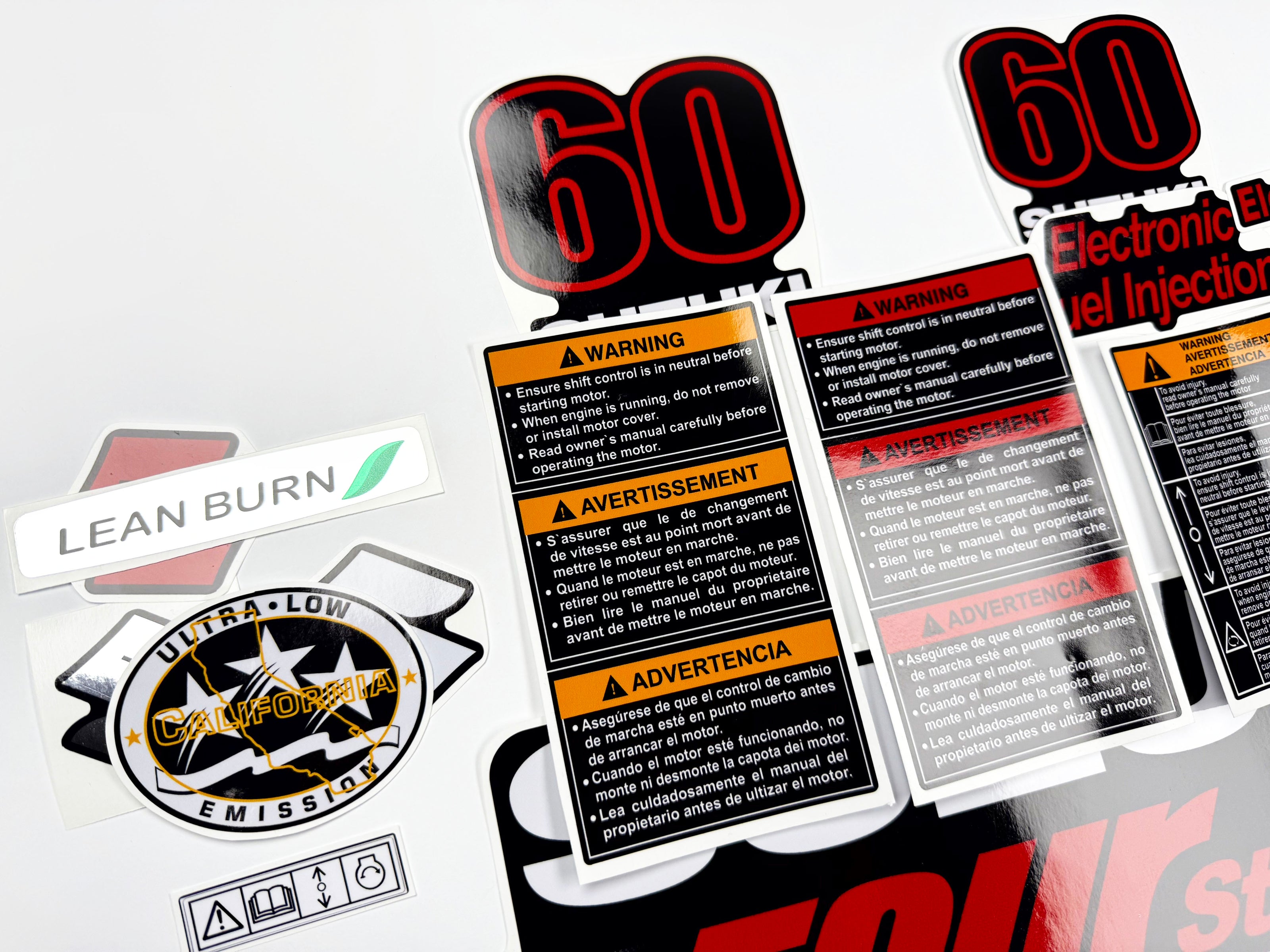 Vinyl graphic decals set suitable for Suzuki 60 hp four stroke outboard engine. Vinyl stickers kit for suzuki 60 hp four stroke Handmade