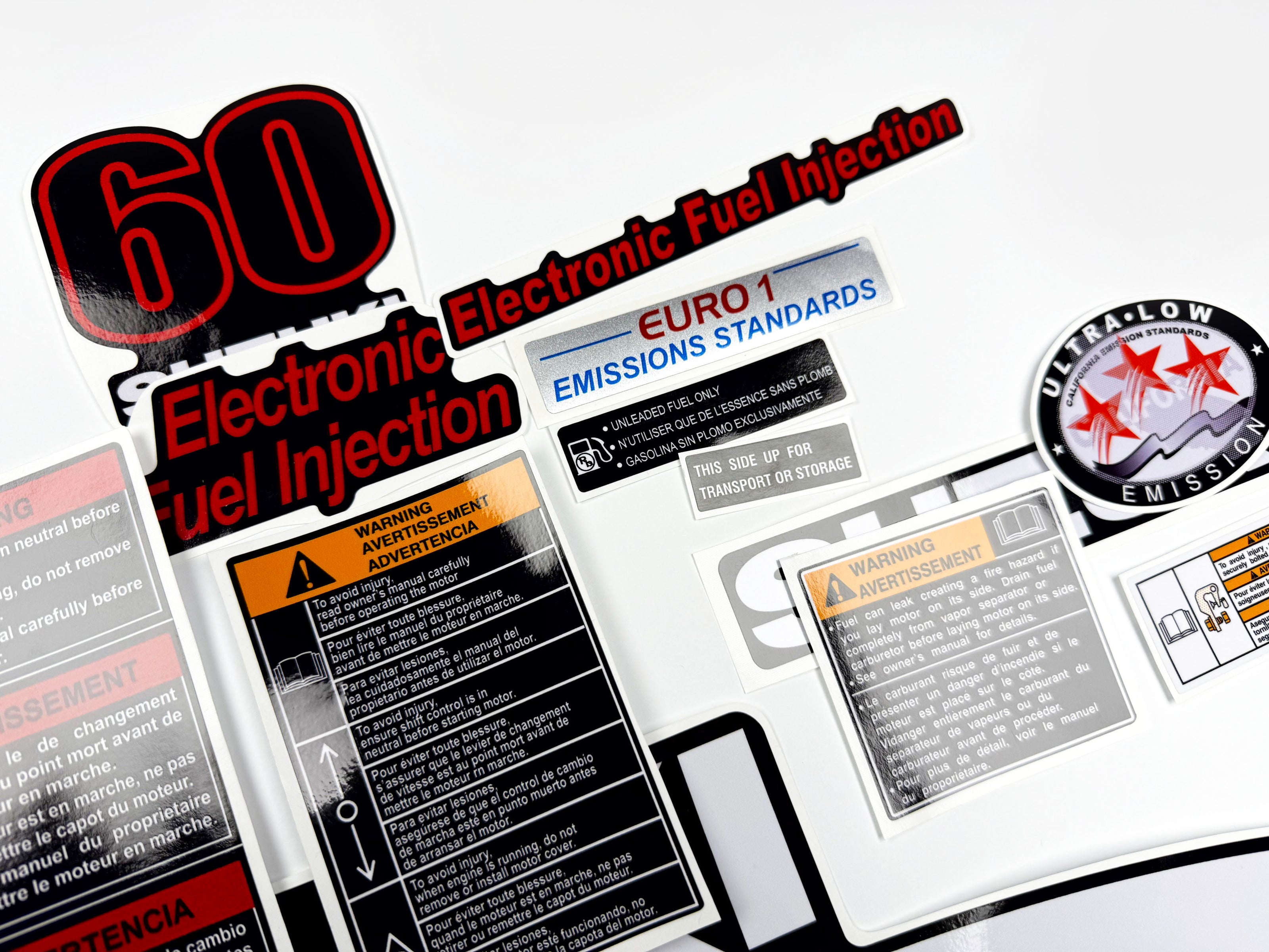 Vinyl graphic decals set suitable for Suzuki 60 hp four stroke outboard engine. Vinyl stickers kit for suzuki 60 hp four stroke Handmade