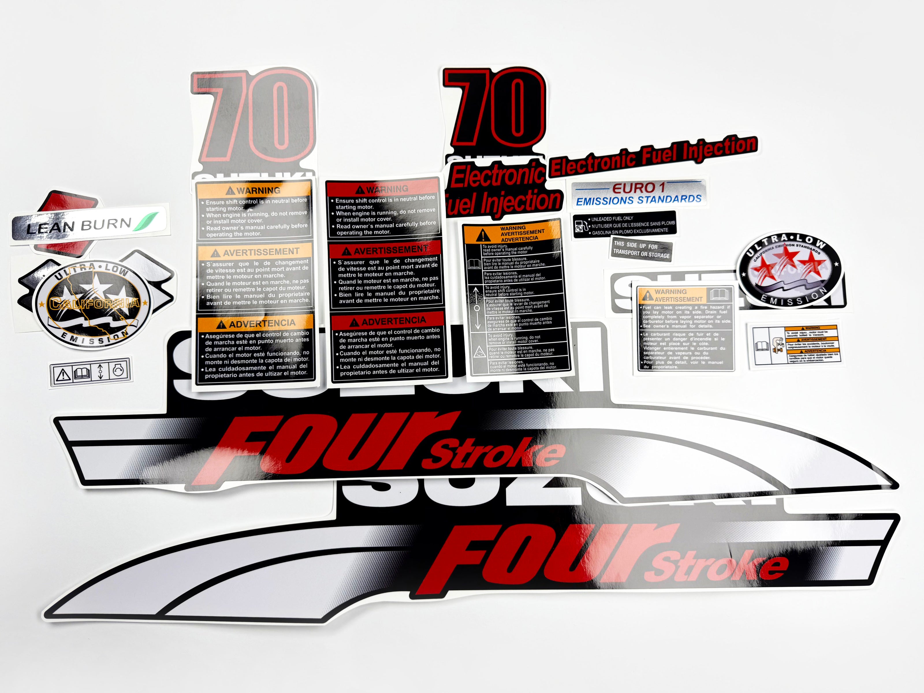 Vinyl graphic decals set suitable for Suzuki 70 hp four stroke outboard engine. Vinyl stickers kit for suzuki 70 hp four stroke Handmade
