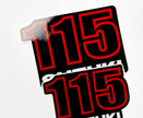 Vinyl graphic decals set suitable for Suzuki 115 hp four stroke outboard engine. Vinyl stickers kit for suzuki 115 hp four stroke Handmade