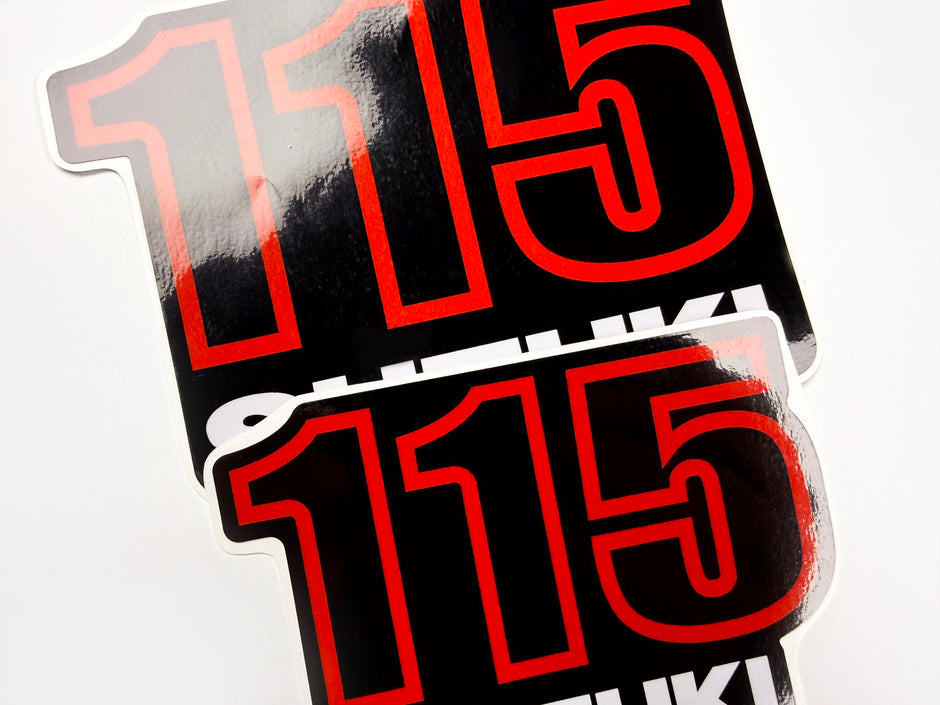 Vinyl graphic decals set suitable for Suzuki 115 hp four stroke outboard engine. Vinyl stickers kit for suzuki 115 hp four stroke Handmade