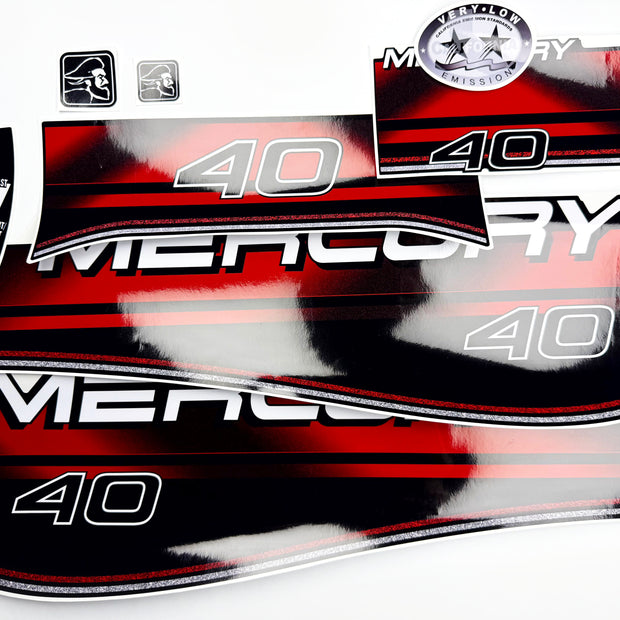 Vinyl graphic decals set suitable for Mercury 40 hp two stroke outboard engine. Vinyl stickers kit for Mercury 40 hp Handmade