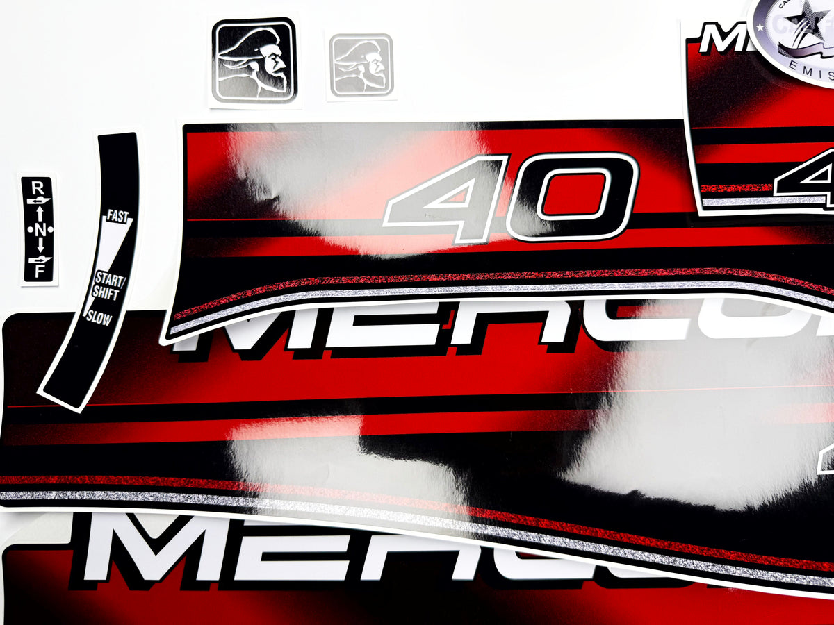 Vinyl graphic decals set suitable for Mercury 40 hp two stroke outboard engine. Vinyl stickers kit for Mercury 40 hp Handmade
