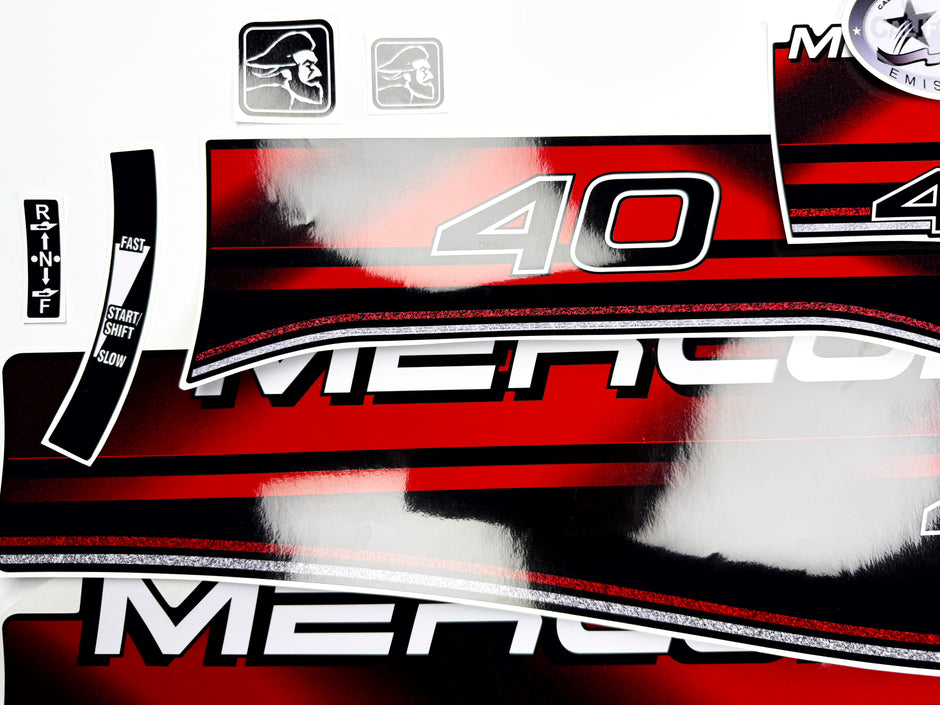 Vinyl graphic decals set suitable for Mercury 40 hp two stroke outboard engine. Vinyl stickers kit for Mercury 40 hp Handmade