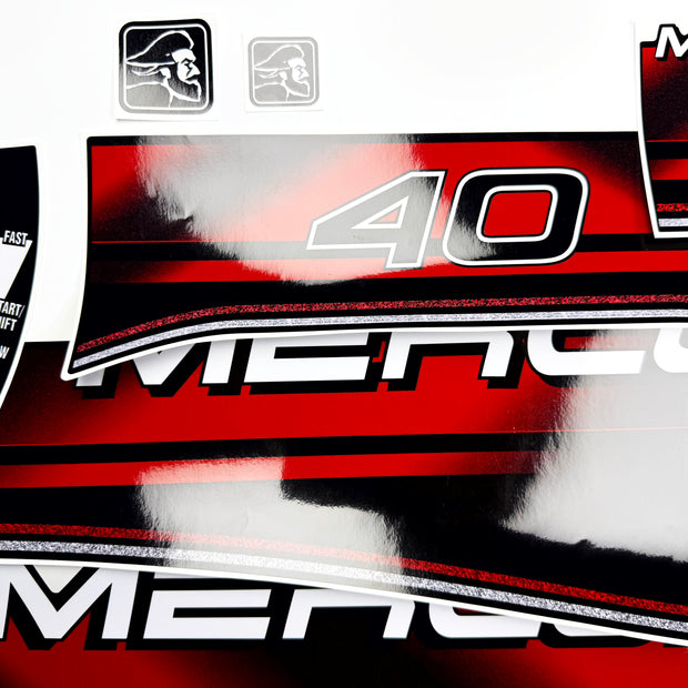Vinyl graphic decals set suitable for Mercury 40 hp two stroke outboard engine. Vinyl stickers kit for Mercury 40 hp Handmade