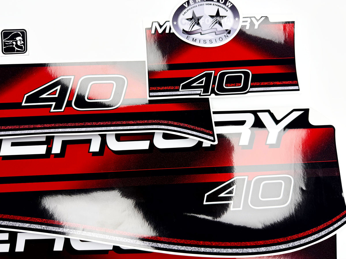 Vinyl graphic decals set suitable for Mercury 40 hp two stroke outboard engine. Vinyl stickers kit for Mercury 40 hp Handmade