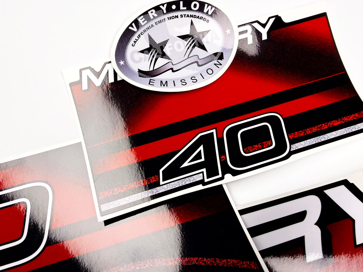 Vinyl graphic decals set suitable for Mercury 40 hp two stroke outboard engine. Vinyl stickers kit for Mercury 40 hp Handmade