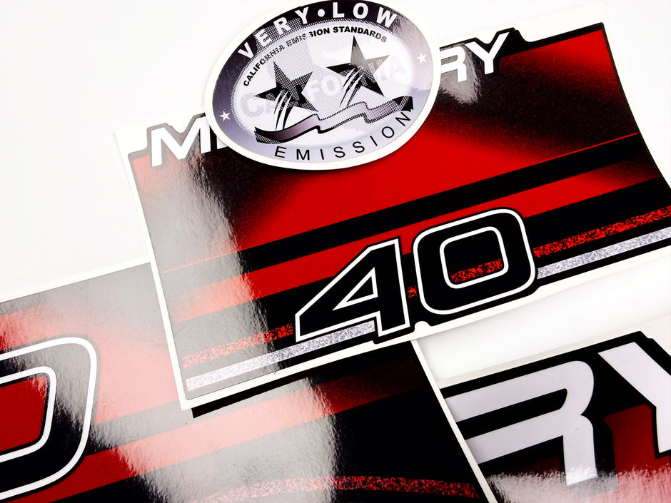 Vinyl graphic decals set suitable for Mercury 40 hp two stroke outboard engine. Vinyl stickers kit for Mercury 40 hp Handmade