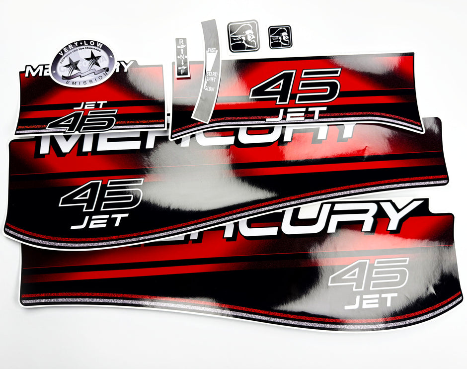 Vinyl graphic decals set suitable for Mercury 45 hp two stroke outboard engine. Vinyl stickers kit for Mercury 45 hp Handmade