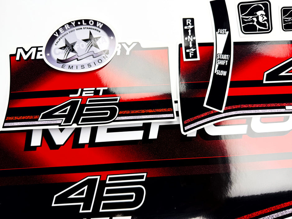 Vinyl graphic decals set suitable for Mercury 45 hp two stroke outboard engine. Vinyl stickers kit for Mercury 45 hp Handmade