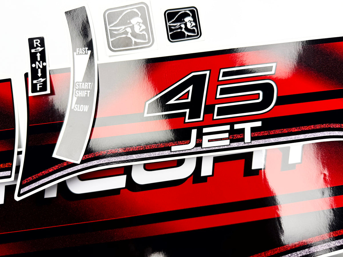 Vinyl graphic decals set suitable for Mercury 45 hp two stroke outboard engine. Vinyl stickers kit for Mercury 45 hp Handmade