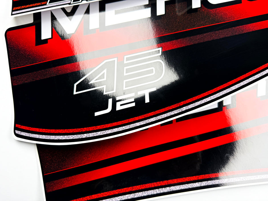 Vinyl graphic decals set suitable for Mercury 45 hp two stroke outboard engine. Vinyl stickers kit for Mercury 45 hp Handmade