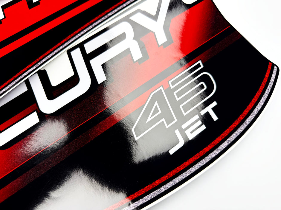 Vinyl graphic decals set suitable for Mercury 45 hp two stroke outboard engine. Vinyl stickers kit for Mercury 45 hp Handmade