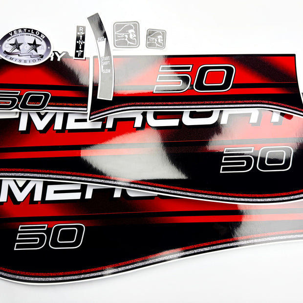 Vinyl graphic decals set suitable for Mercury 50 hp two stroke outboard engine. Vinyl stickers kit for Mercury 50 hp Handmade