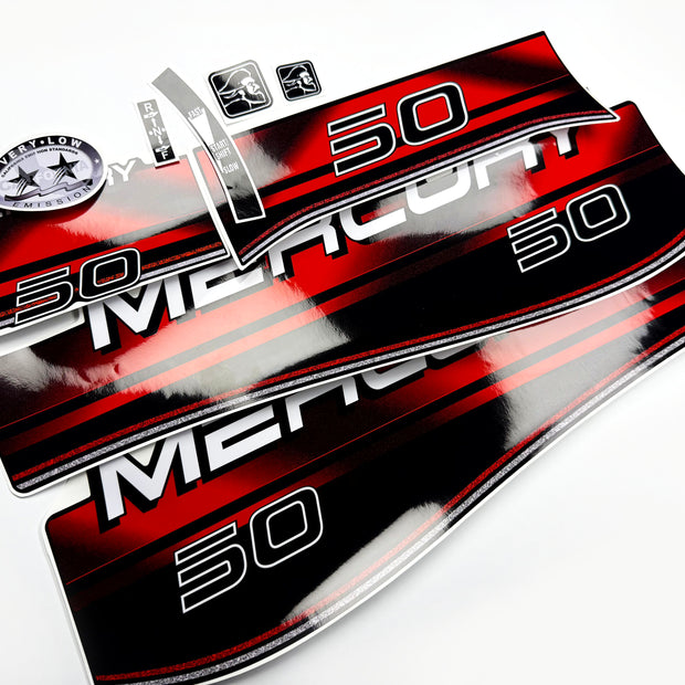 Vinyl graphic decals set suitable for Mercury 50 hp two stroke outboard engine. Vinyl stickers kit for Mercury 50 hp Handmade