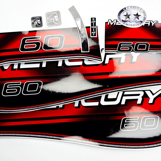 Vinyl graphic decals set suitable for Mercury 60 hp two stroke outboard engine. Vinyl stickers kit for Mercury 60 hp Handmade