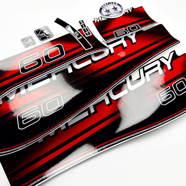 Vinyl graphic decals set suitable for Mercury 60 hp two stroke outboard engine. Vinyl stickers kit for Mercury 60 hp Handmade