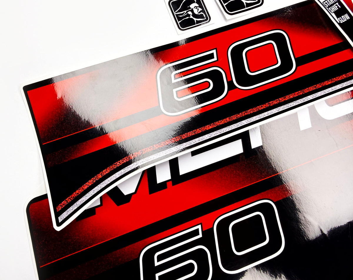 Vinyl graphic decals set suitable for Mercury 60 hp two stroke outboard engine. Vinyl stickers kit for Mercury 60 hp Handmade