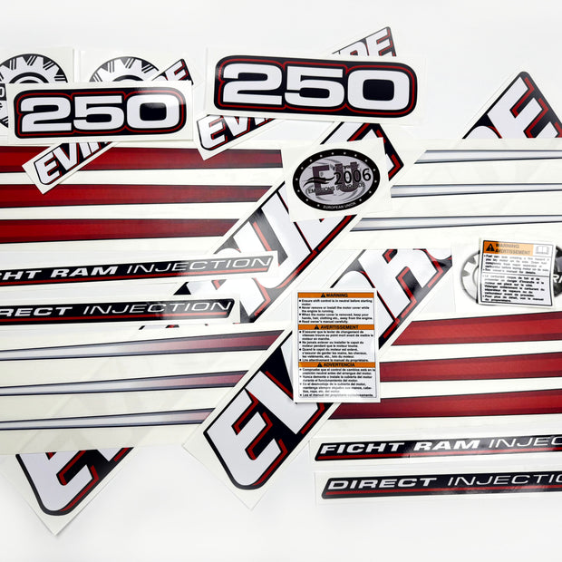 Vinyl graphic decals set suitable for Evinrude 250 hp direct injection outboard engine for blue cover cowling . Vinyl stickers kit for Ewinrude 250 Handmade