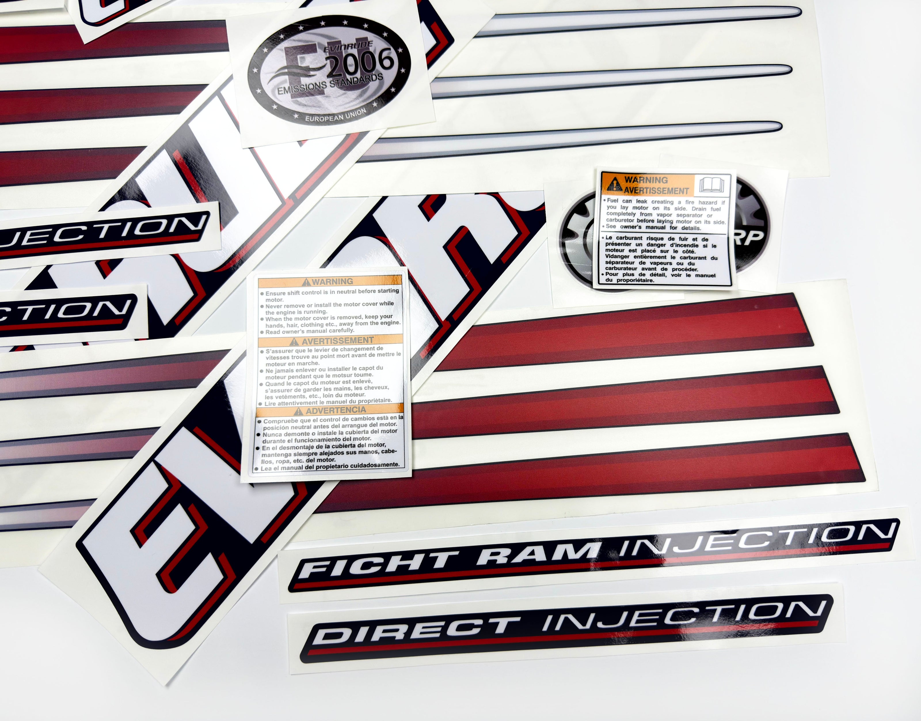Vinyl graphic decals set suitable for Evinrude 225 hp direct injection outboard engine for blue cover cowling . Vinyl stickers kit for Ewinrude 225 Handmade