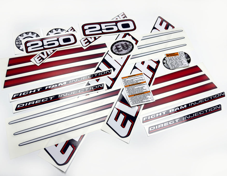 Vinyl graphic decals set suitable for Evinrude 250 hp direct injection outboard engine for blue cover cowling . Vinyl stickers kit for Ewinrude 250 Handmade
