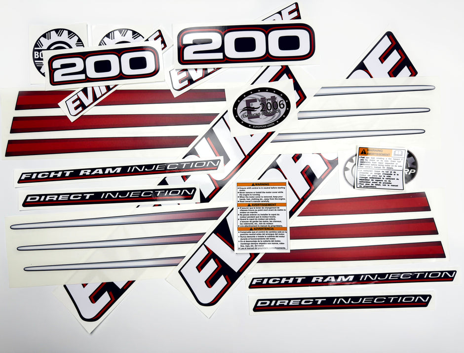 Vinyl graphic decals set suitable for Evinrude 200 hp direct injection outboard engine for blue cover cowling . Vinyl stickers kit for Ewinrude 200 Handmade
