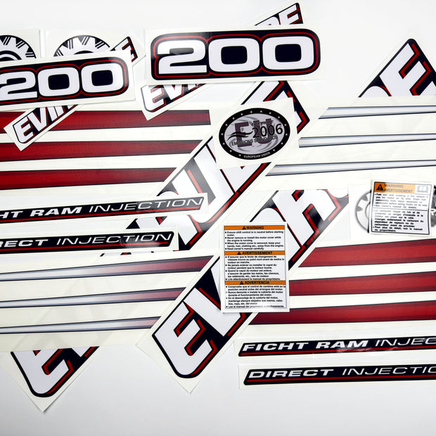Vinyl graphic decals set suitable for Evinrude 200 hp direct injection outboard engine for blue cover cowling . Vinyl stickers kit for Ewinrude 200 Handmade