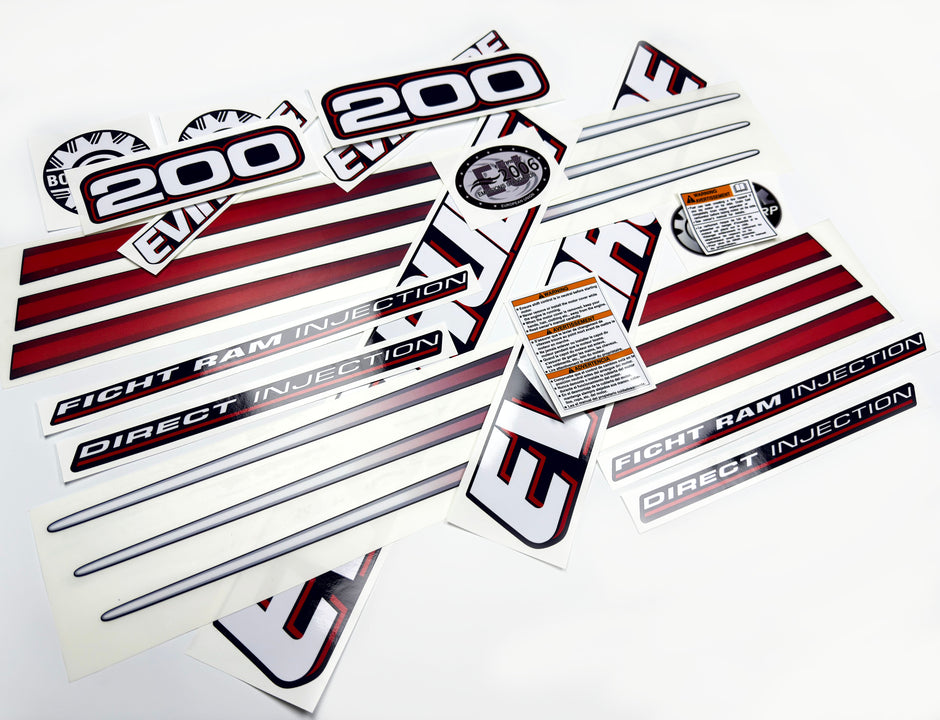 Vinyl graphic decals set suitable for Evinrude 200 hp direct injection outboard engine for blue cover cowling . Vinyl stickers kit for Ewinrude 200 Handmade