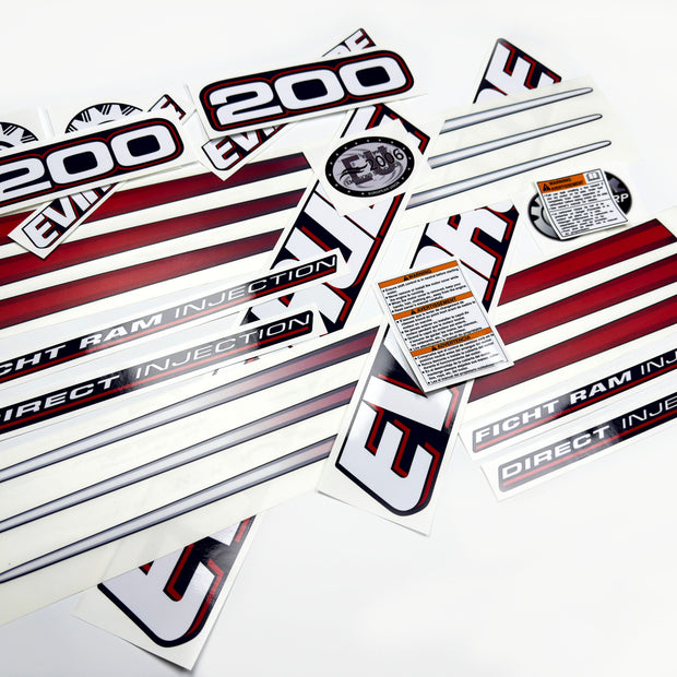 Vinyl graphic decals set suitable for Evinrude 200 hp direct injection outboard engine for blue cover cowling . Vinyl stickers kit for Ewinrude 200 Handmade