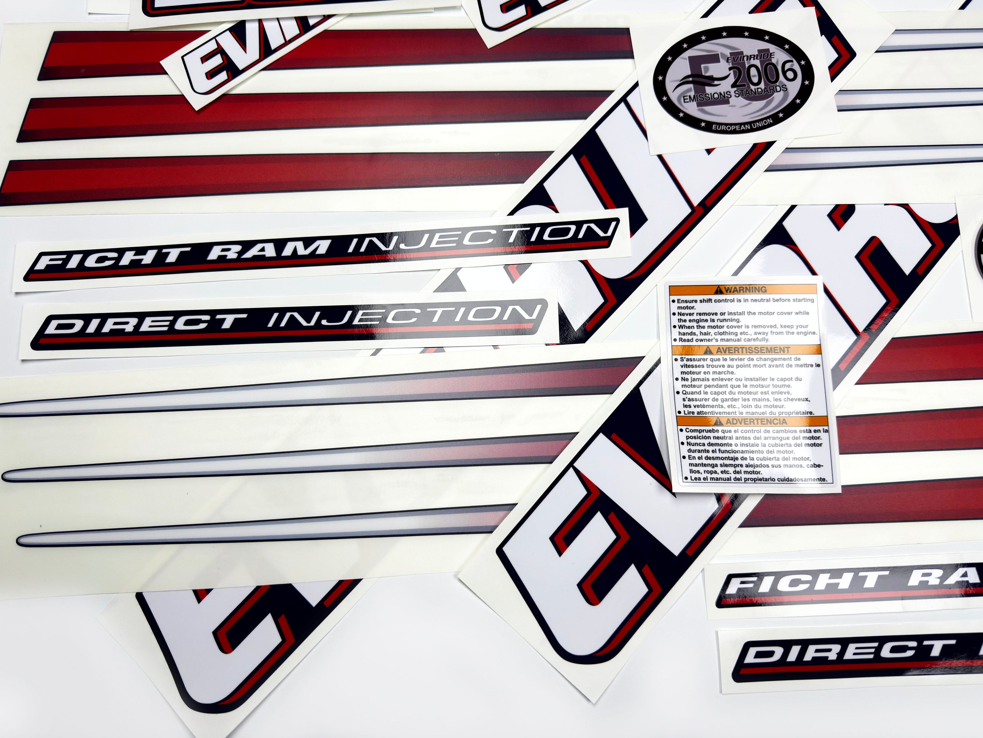 Vinyl graphic decals set suitable for Evinrude 250 hp direct injection outboard engine for blue cover cowling . Vinyl stickers kit for Ewinrude 250 Handmade
