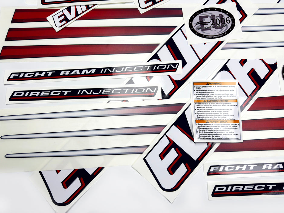 Vinyl graphic decals set suitable for Evinrude 250 hp direct injection outboard engine for blue cover cowling . Vinyl stickers kit for Ewinrude 250 Handmade