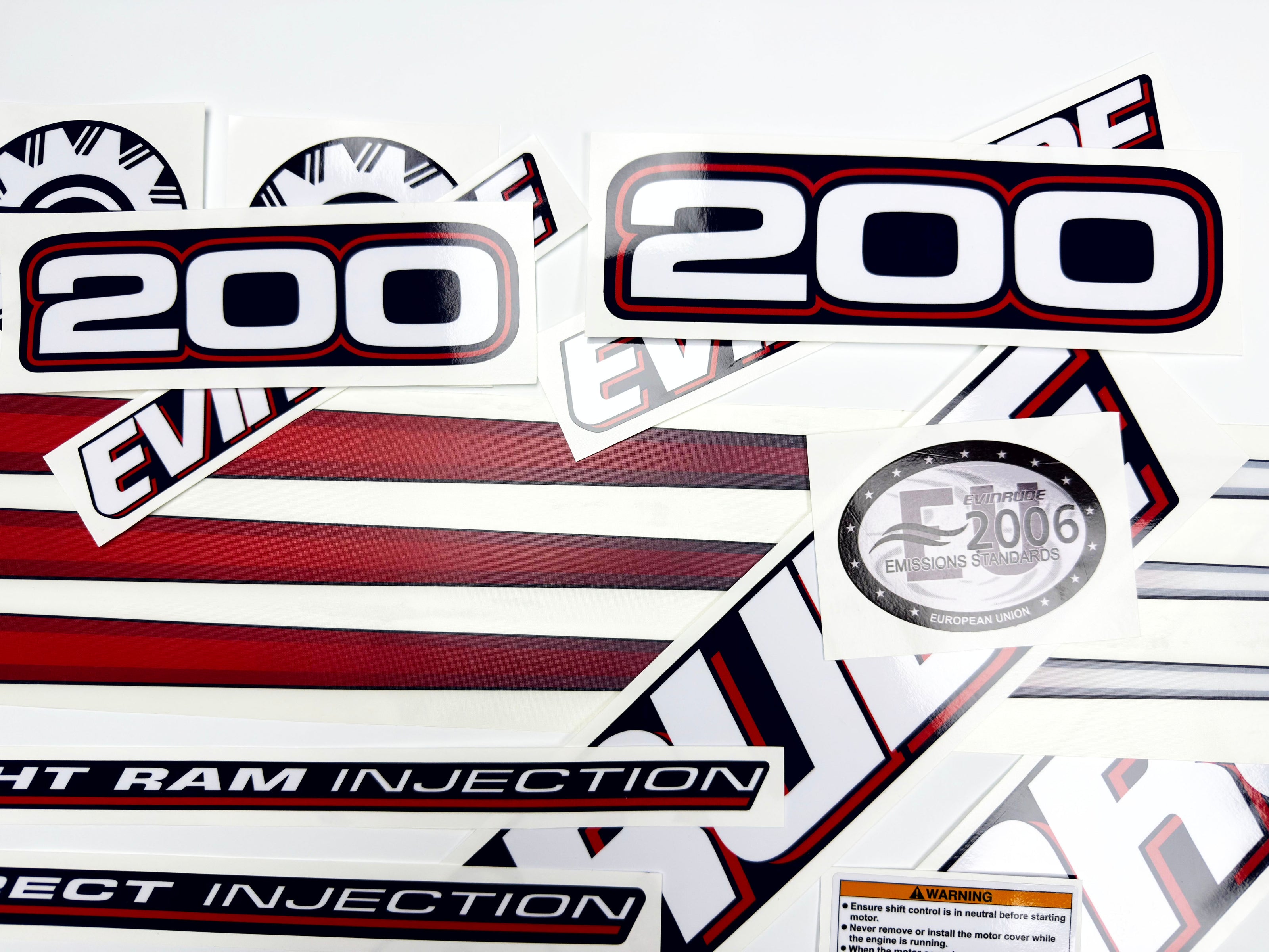 Vinyl graphic decals set suitable for Evinrude 200 hp direct injection outboard engine for blue cover cowling . Vinyl stickers kit for Ewinrude 200 Handmade