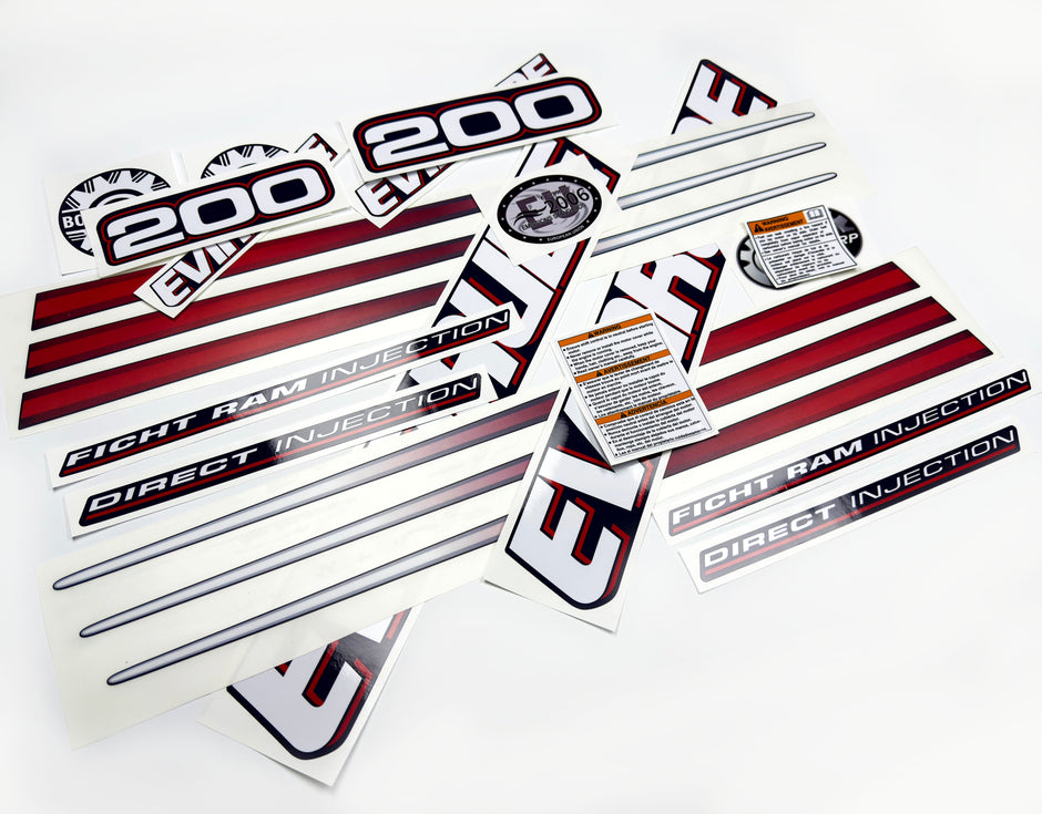 Vinyl graphic decals set suitable for Evinrude 200 hp direct injection outboard engine for blue cover cowling . Vinyl stickers kit for Ewinrude 200 Handmade