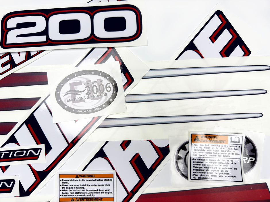 Vinyl graphic decals set suitable for Evinrude 200 hp direct injection outboard engine for blue cover cowling . Vinyl stickers kit for Ewinrude 200 Handmade