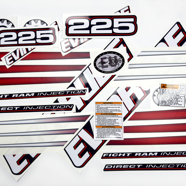 Vinyl graphic decals set suitable for Evinrude 225 hp direct injection outboard engine for blue cover cowling . Vinyl stickers kit for Ewinrude 225 Handmade