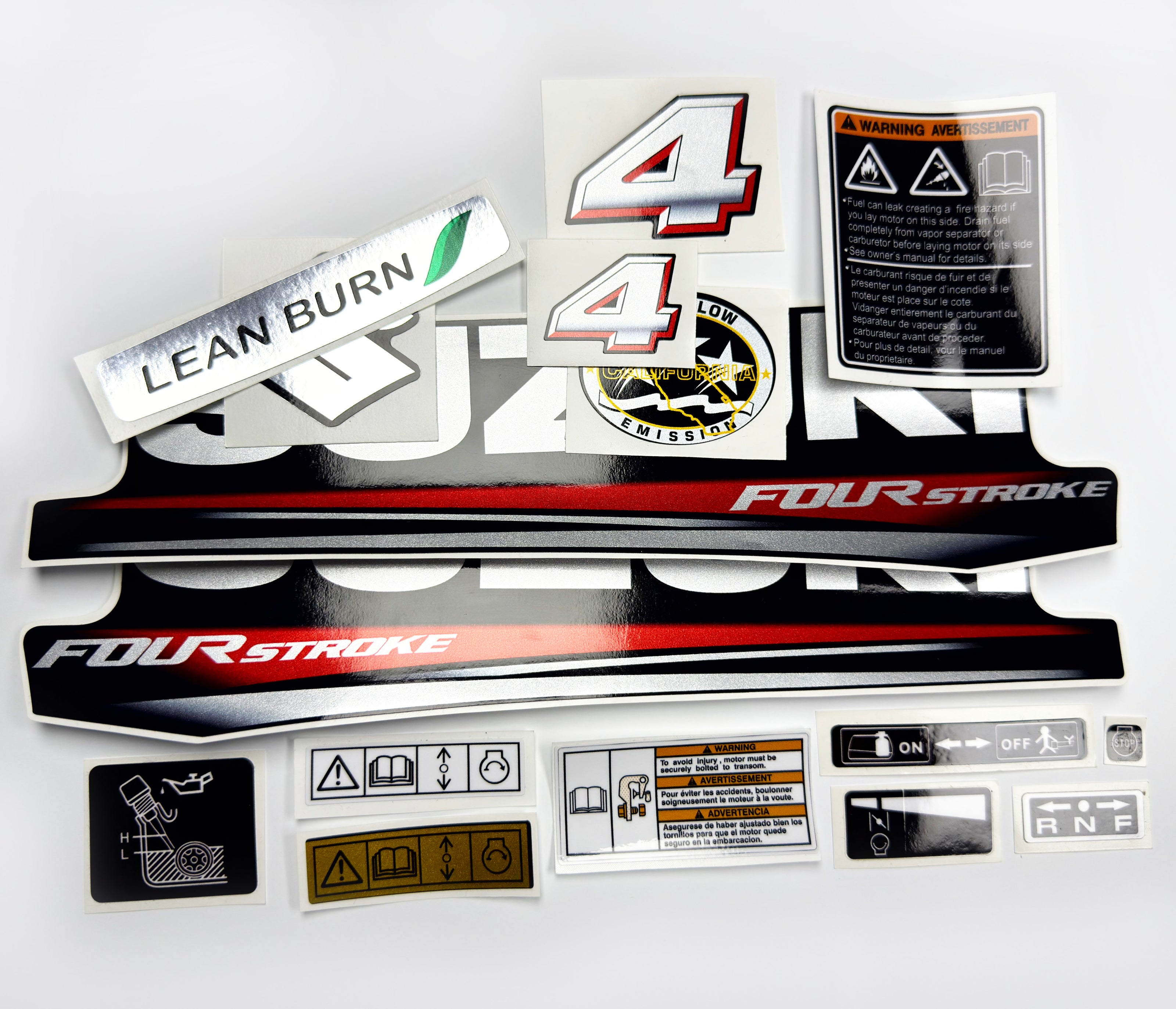 Vinyl graphic silver shimmer decals set suitable for Suzuki 4 hp four stroke outboard engine. Vinyl stickers kit for suzuki 4 hp four stroke Handmade