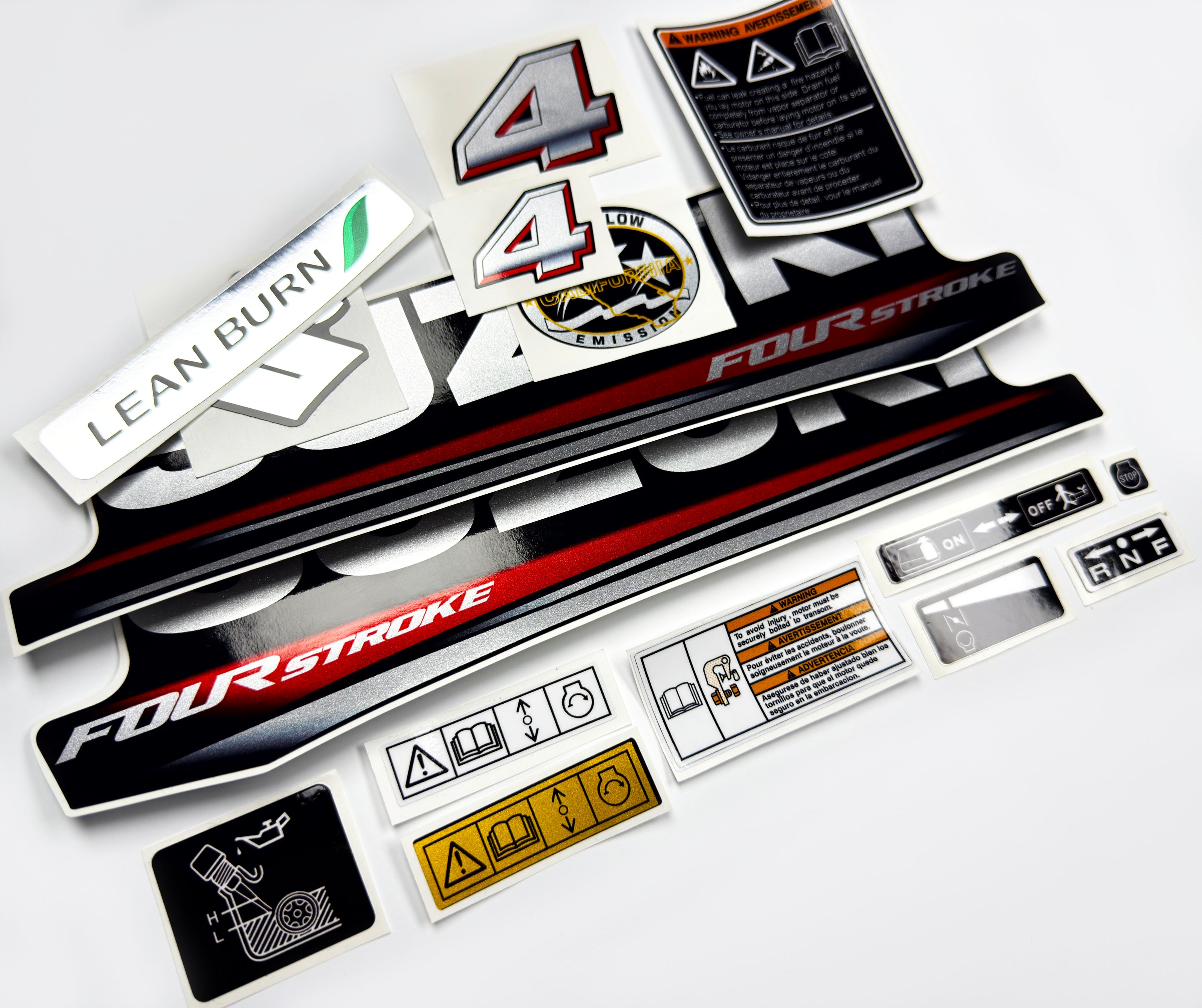 Vinyl graphic silver shimmer decals set suitable for Suzuki 4 hp four stroke outboard engine. Vinyl stickers kit for suzuki 4 hp four stroke Handmade