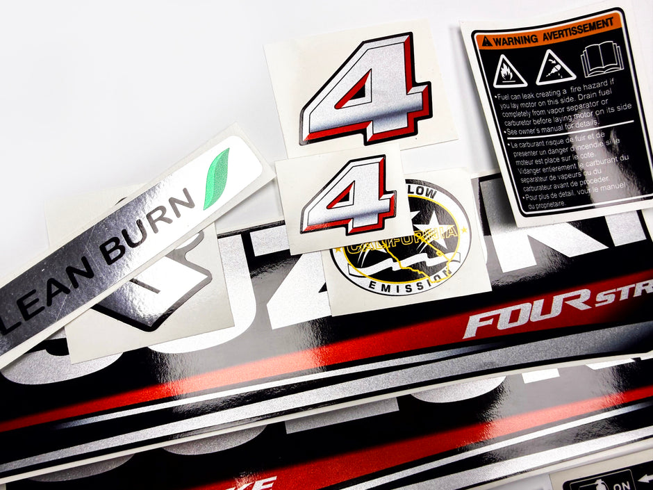 Vinyl graphic silver shimmer decals set suitable for Suzuki 4 hp four stroke outboard engine. Vinyl stickers kit for suzuki 4 hp four stroke Handmade