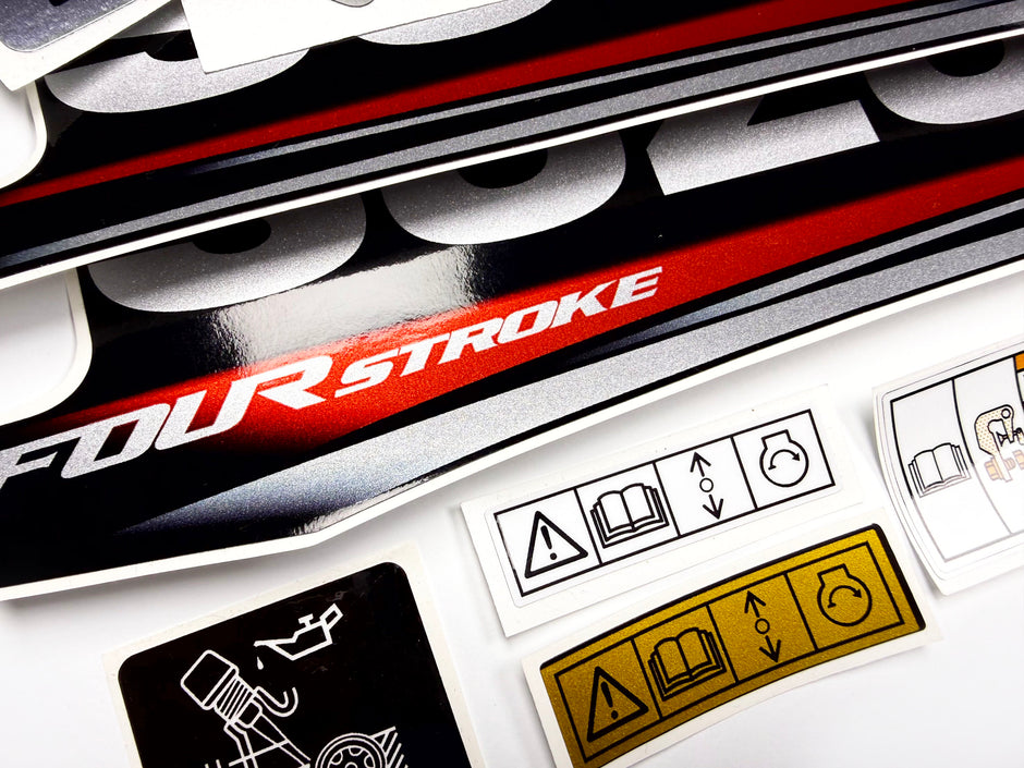 Vinyl graphic silver shimmer decals set suitable for Suzuki 4 hp four stroke outboard engine. Vinyl stickers kit for suzuki 4 hp four stroke Handmade