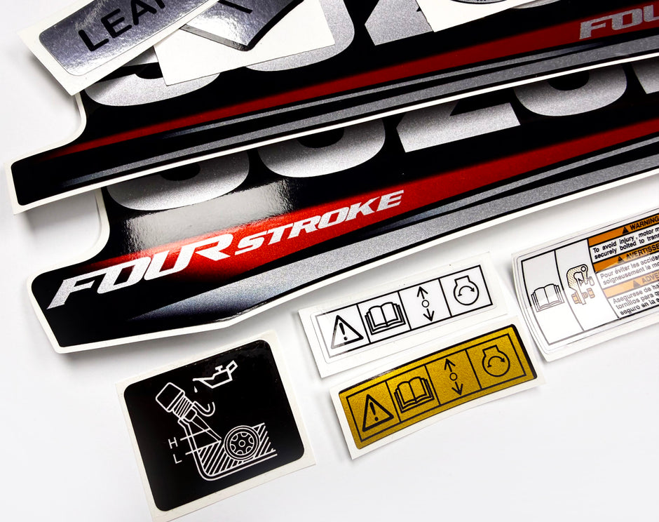 Vinyl graphic silver shimmer decals set suitable for Suzuki 5 hp four stroke outboard engine. Vinyl stickers kit for Suzuki 5 hp four stroke Handmade