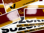 Vinyl graphic decals red and gold set suitable for Suzuki 150 hp super six outboard engine. Vinyl stickers kit for suzuki 150 hp Handmade