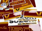 Vinyl graphic decals red and gold set suitable for Suzuki 150 hp super six outboard engine. Vinyl stickers kit for suzuki 150 hp Handmade