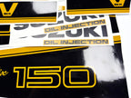 Vinyl graphic decals black gold set suitable for Suzuki 150 hp super six outboard engine. Vinyl stickers kit for suzuki 150 hp Handmade