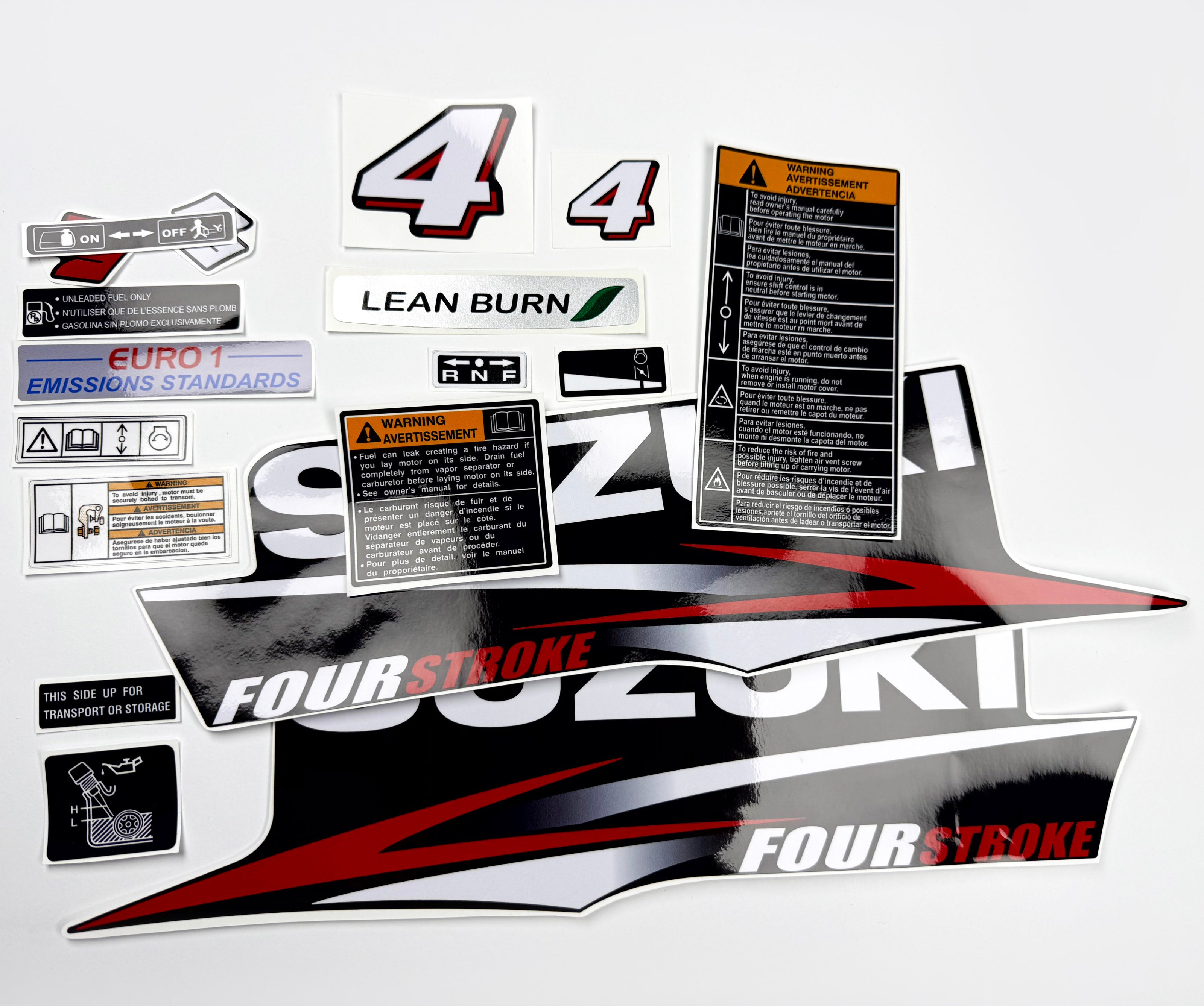 Vinyl graphic decals set suitable for Suzuki 4 hp four stroke outboard engine. Vinyl stickers kit for Suzuki 4 hp four stroke Handmade