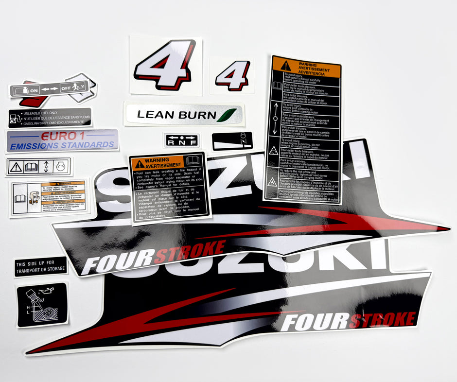 Vinyl graphic decals set suitable for Suzuki 4 hp four stroke outboard engine. Vinyl stickers kit for Suzuki 4 hp four stroke Handmade