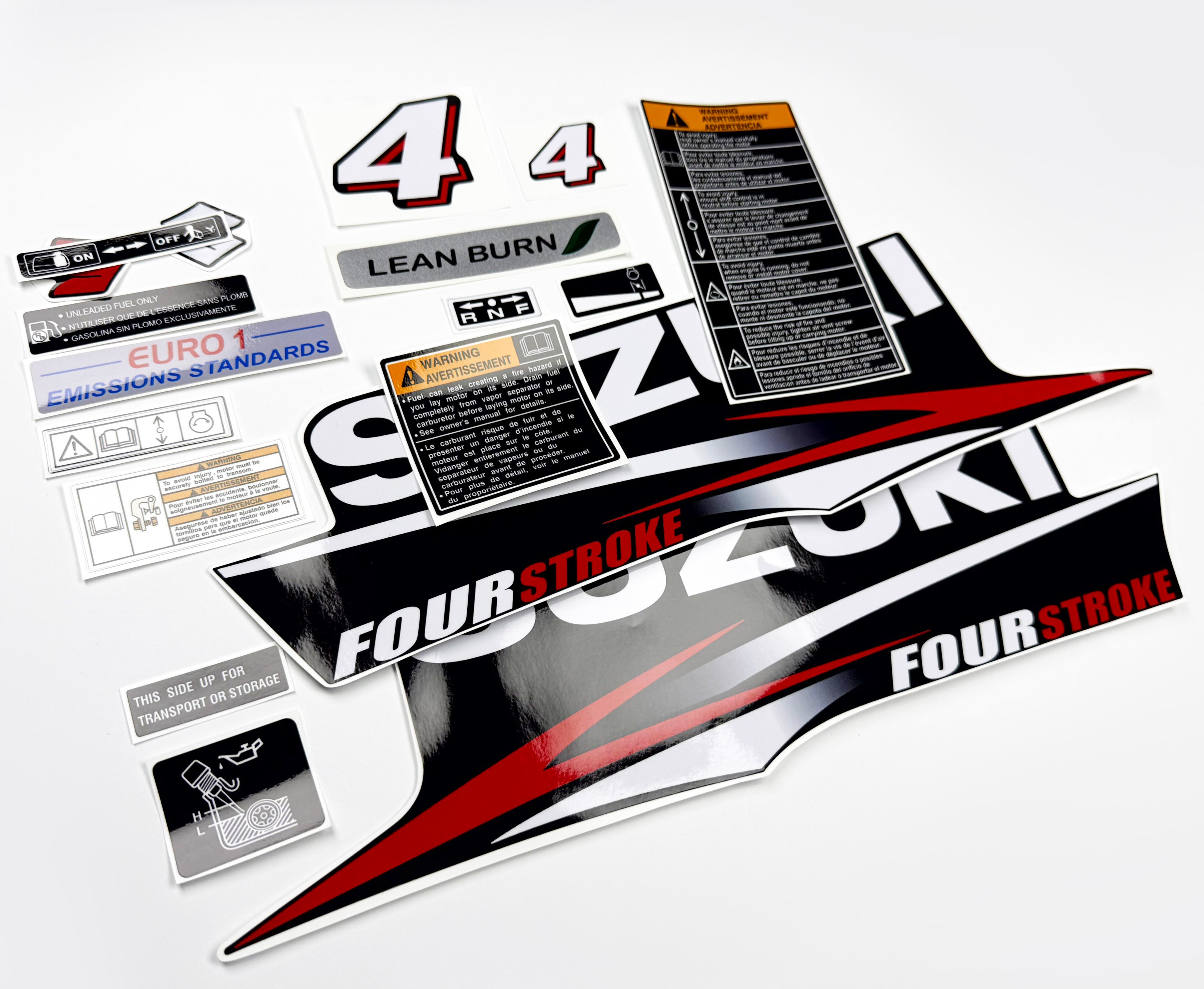 Vinyl graphic decals set suitable for Suzuki 4 hp four stroke outboard engine. Vinyl stickers kit for Suzuki 4 hp four stroke Handmade