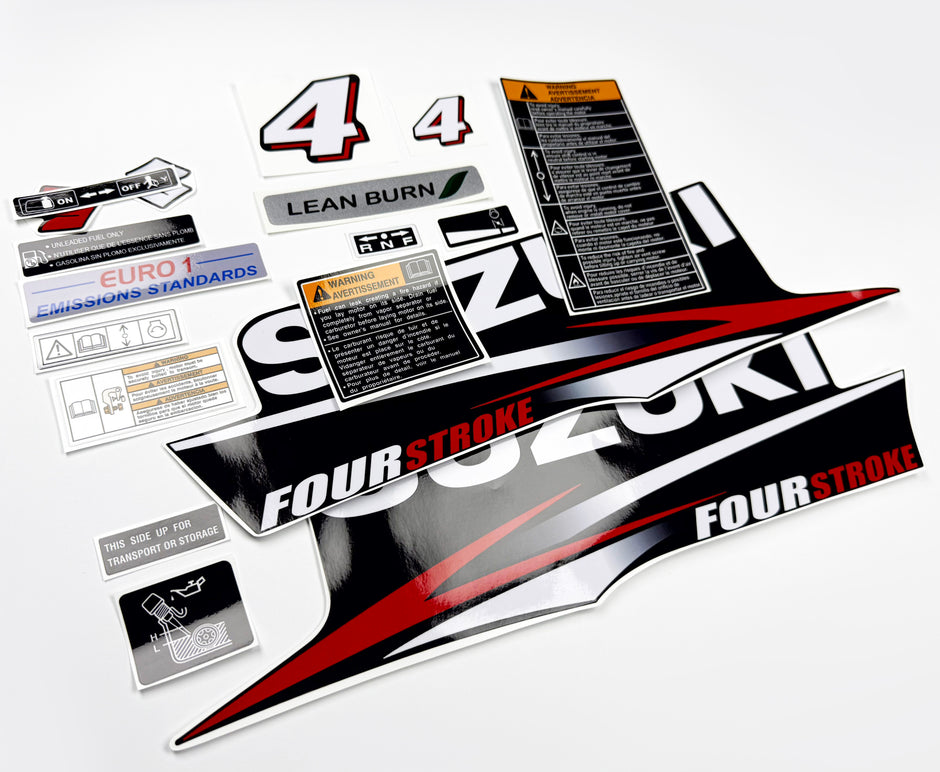 Vinyl graphic decals set suitable for Suzuki 4 hp four stroke outboard engine. Vinyl stickers kit for Suzuki 4 hp four stroke Handmade